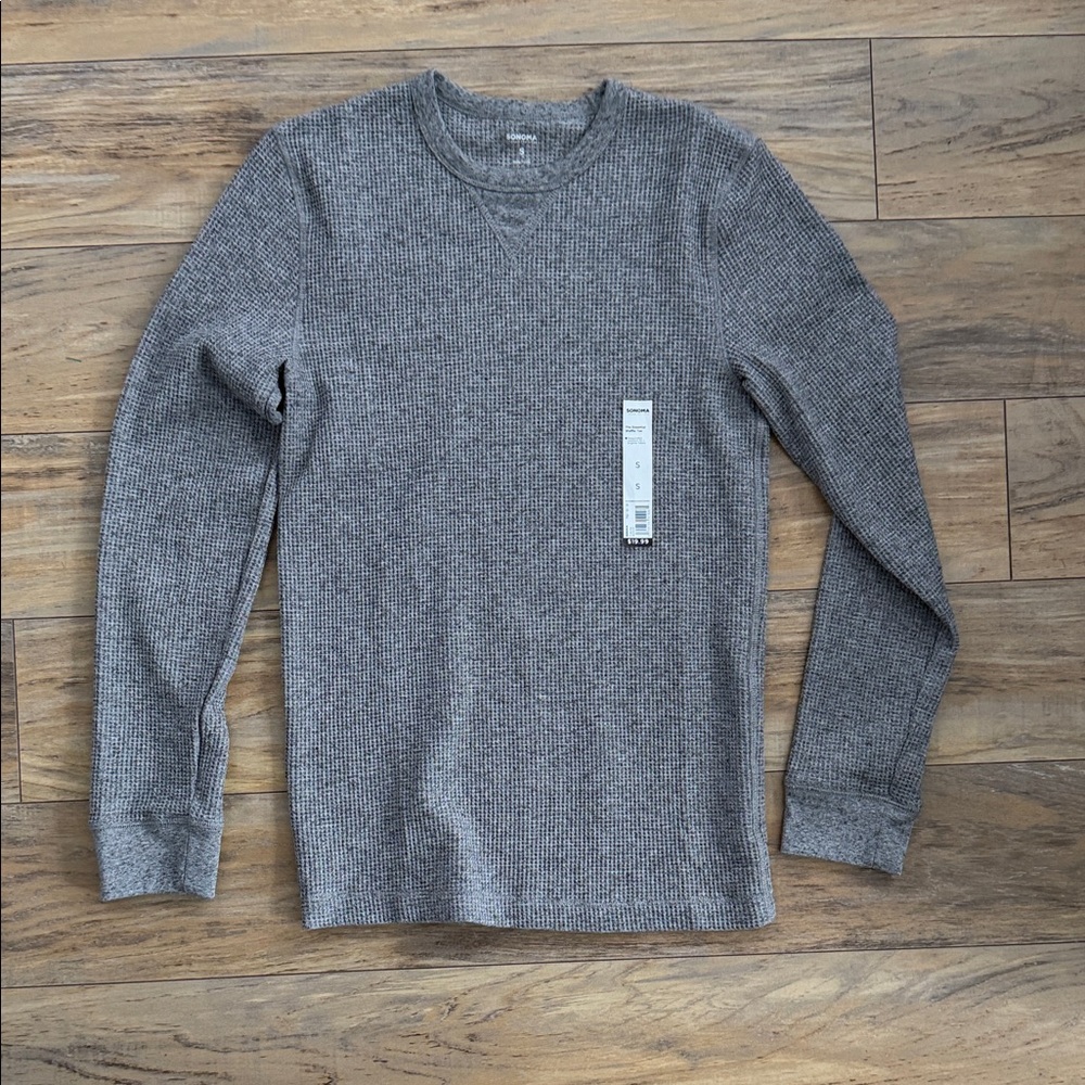 Sonoma Gray Waffle-Knit Long Sleeve Crew